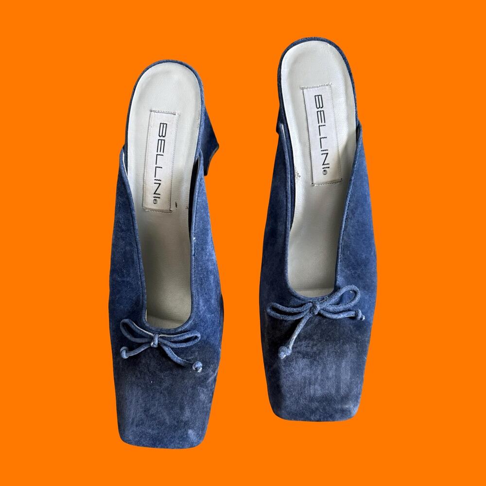 90's 00s vintage blue suede square toe coquette y2k mules US 9.5 bellini *AS IS*